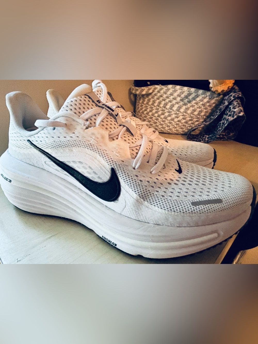 Like new Nike Women’s Winflo 12 White Running Shoes with Black Swoosh Accent